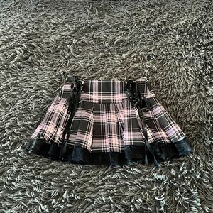 Pleated Pink & Black Plaid Mini Skirt